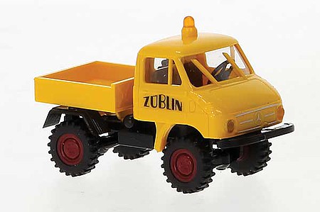 Brekina 39033 HO Scale Unimog 411 Heavy-Duty Low-Side Truck - Assembled -- Zublin (yellow, German Lettering)