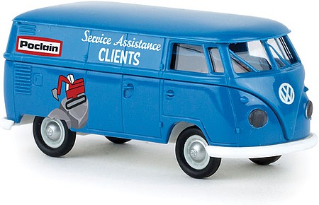 Brekina 32716 HO Scale 1960-1963 Volkswagen T1b Cargo Van with Rear Windows - Assembled -- Poclain (blue, white, red, German Lettering)