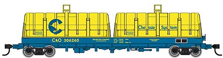 Walthers Proto 105239 HO Scale 50' Evans Cushion Coil Car - Ready to Run -- Chessie System C&O #306260 (Glass-Fiber Hoods, yellow, blue)
