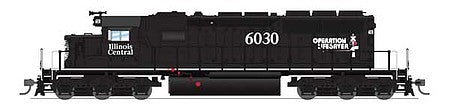 Broadway Limited 6786 HO Scale EMD SD40-2 Low Nose - Sound and DCC - Paragon4(TM) -- Illinois Central #6030 (black, white; Death Star, Operation Lifesaver Logos)