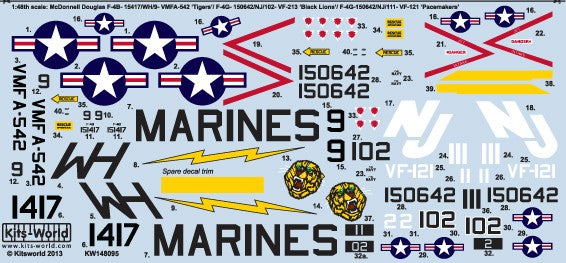 Warbird Decals Kits World 148095 1/48 F4B/G Tigers, Phantom II Black Lions & Pacemakers