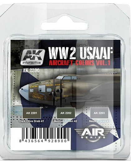 AK Interactive 2200 Air Series: WWII USAAF Aircraft Vol.1 Acrylic Paint Set (3 Colors) 17ml Bottles