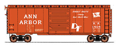 Intermountain Railway 45428 HO Scale 40' PS-1 Boxcar - Ready to Run -- Ann Arbor (Boxcar Red, Direct Route Slogan, Flag Logo, DF Markings)