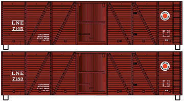 Accurail 1225 HO Scale 40' Wood 6-Panel Outside-Braced Boxcar w/Wood Ends 2-Pack - Kit -- Lehigh & New England #7145, 7189 (Boxcar Red, Fried Egg Logo)