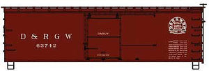 Accurail 1312 HO Scale 36' Double-Sheathed Wood Boxcar, Steel Roof, Ends, Fishbelly Underframe - Ki -- Denver & Rio Grande Western 63742 (Boxcar Red, Royal Gorge Logo)