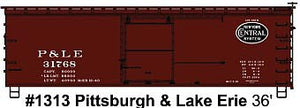 Accurail 1313 HO Scale 36' Double-Sheathed Wood Boxcar, Steel Roof, Ends, Fishbelly Underframe - Ki -- Pittsburgh & Lake Erie 31768 (Boxcar Red, black, NYC System Logo)