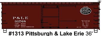 Accurail 1313 HO Scale 36' Double-Sheathed Wood Boxcar, Steel Roof, Ends, Fishbelly Underframe - Ki -- Pittsburgh & Lake Erie 31768 (Boxcar Red, black, NYC System Logo)