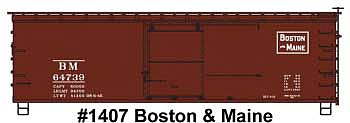 Accurail 1407 HO Scale 36' Double-Sheathed Wood Boxcar, Steel Roof, Ends, Straight Underframe - Kit -- Boston & Maine 64739 (Boxcar red, Rectangular Logo)