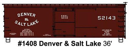 Accurail 1408 HO Scale 36' Double-Sheathed Wood Boxcar, Steel Roof, Ends, Straight Underframe - Kit -- Denver & Salt Lake #52143 (Boxcar Red)