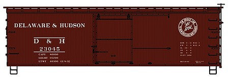 Accurail 1410 HO Scale 36' Double-Sheathed Wood Boxcar w/Steel Roof, Ends, Straight Underframe - Ki -- Delaware & Hudson 23045 (Boxcar Red, Round Script Logo)