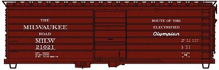 Accurail 3992 HO Scale Milwaukee Road 40' Rib-Side Boxcar - Phase I Long Rib - Kit -- Milwaukee Road (1939-1940 As-Built Scheme; Boxcar Red, Olympians Slogan)