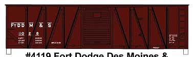 Accurail 4119 HO Scale 40' Single-Sheathed Wood Boxcar with Wood Doors and Wood Ends - Kit -- Fort Dodge, Des Moines & Southern 11028 (Boxcar Red)