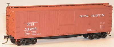 Accurail 46209 HO Scale USRA 40' Double-Sheathed Wood Boxcar - Kit -- New Haven #84263 (Boxcar Red, Lettering Straddling Door Stop)