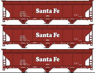 Accurail 8035 HO Scale 3Bay Cvd HOpper Atsf 3#Set