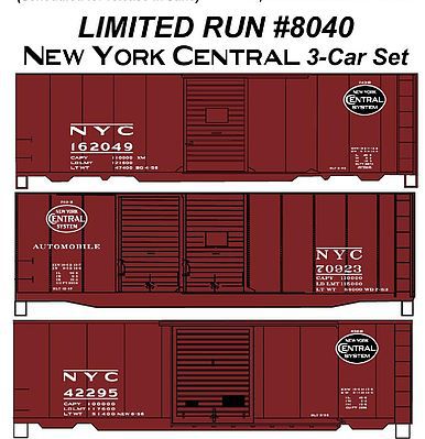 Accurail 8040 HO Scale 40'Steel Boxcar Nyc 3#Set
