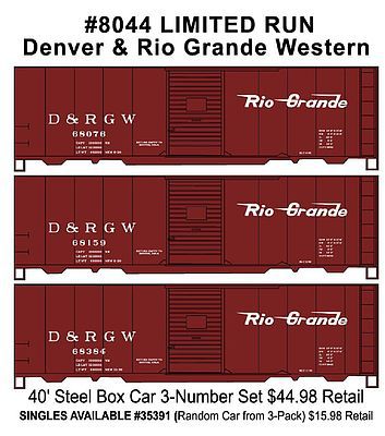 Accurail 8044 HO Scale 40'Steel Boxcar D&Rgw 3#Set