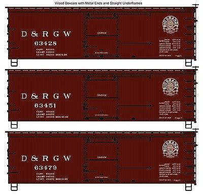 Accurail 8092 HO Scale 36'Wood Boxcars D&Rgw 3#Set