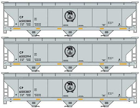 Accurail 8122 HO Scale 3-Bay Cvd HOpper Cp 3#Set