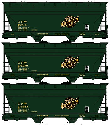 Accurail 8132 HO Scale 2Bay Acf Cvd HOpper C&Nw 3#Set