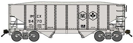 Bluford Shops 65250 N Scale 8-Panel 2-Bay Open Hopper with Load - Ready to Run -- International Minerals & Chemicals 9470 (gray, black, IMC Logo)