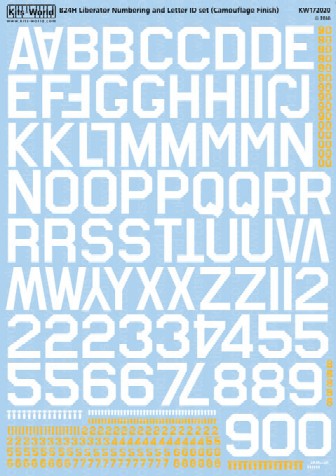 Warbird Decals Kits World 172020 1/72 B24 Sq. ID Lettering & Numbers for Camouflage Finish