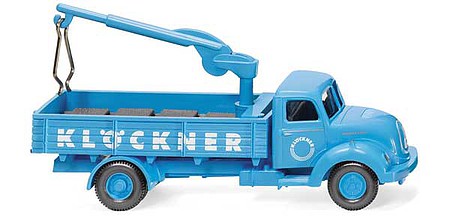 Wiking 42603 HO Scale 1958-1967 Magirus Sirius Low-Side Delivery Truck with Crane - Assembled -- Klockner (blue, German Lettering)