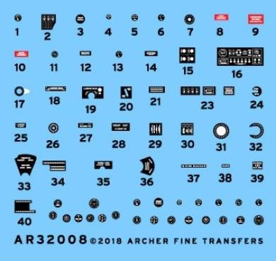 Archer Fine Transfers 32008 1/32 F4F3 Wildcat Instruments & Cockpit Placards for TSM