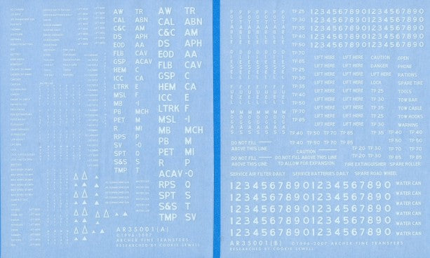Archer Fine Transfers 35001W 1/35 US Military Vehicle Markings & Labeling (White)