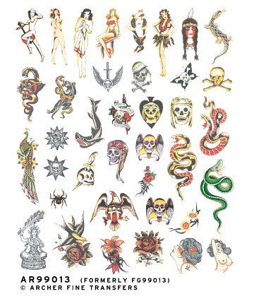 Archer Fine Transfers 99013 Waterslide Decals: Traditional Old School Tattoos for 1/8 to 1/4 Scale Figures (D)