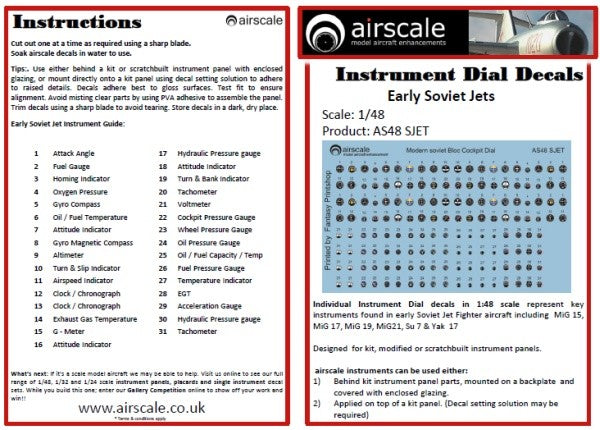 Airscale 4806 1/48 Early Soviet Jets Instrument Dials (Decal) (D)