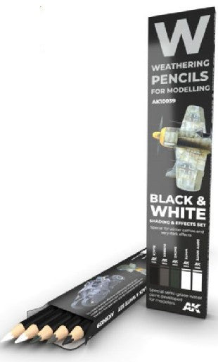 AK Interactive 10039 Weathering Pencils: Black & White Shading & Effects Set (5 Colors)