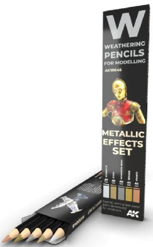 AK Interactive 10046 Weathering Pencils: Metallic Effects Set (5 Colors)