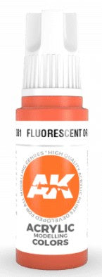 AK Interactive 11081 Fluorescent Orange 3G Acrylic Paint 17ml Bottle