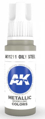 AK Interactive 11211 Oily Steel Metallic 3G Acrylic Paint 17ml Bottle