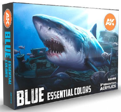 AK Interactive 11618 Blue Essential 3G Acrylic Paint Set (6 Colors) 17ml Bottles