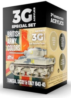 AK Interactive 11677 AFV Series: British Army Tunisia, Sicily & Italy 1943-45 3G Acrylic Paint Set (3 Colors) 17ml Bottles (D)