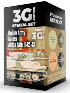 AK Interactive 11678 AFV Series: British Army Africa Late 1942-43 3G Acrylic Paint Set (4 Colors) 17ml Bottles (D)