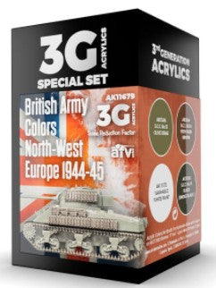 AK Interactive 11679 AFV Series: British Army Northwest Europe 1944-45 3G Acrylic Paint Set (4 Colors) 17ml Bottles