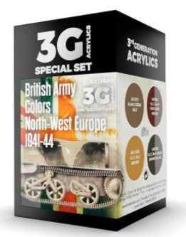 AK Interactive 11680 AFV Series: British Army Europe 1941-44 3G Acrylic Paint Set (4 Colors) 17ml Bottles (D)