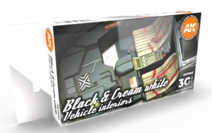 AK Interactive 11683 Cars & Civil Vehicles Series: Black & Cream White Interiors 3G Acrylic Paint Set (6 Colors) 17ml Bottles