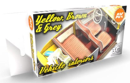 AK Interactive 11684 Cars & Civil Vehicles Series: Yellow, Brown & Grey Interiors 3G Acrylic Paint Set (6 Colors) 17ml Bottles