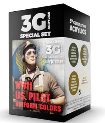 AK Interactive 11691 Figure Series: WWII US Pilot Uniforms 3G Acrylic Paint Set (4 Colors) 17ml Bottles