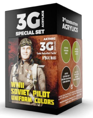 AK Interactive 11692 Figure Series: WWII Soviet Pilot Uniforms 3G Acrylic Paint Set (4 Colors) 17ml Bottles (D)