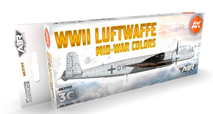 AK Interactive 11717 Air Series: WWII Luftwaffe Mid War 3G Aircraft Acrylic Paint Set (8 Colors) 17ml Bottles