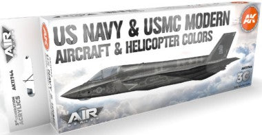 AK Interactive 11744 Air Series: USN & USMC Modern Aircraft & Helicopter 3G Acrylic Paint Set (8 Colors) 17ml Bottles