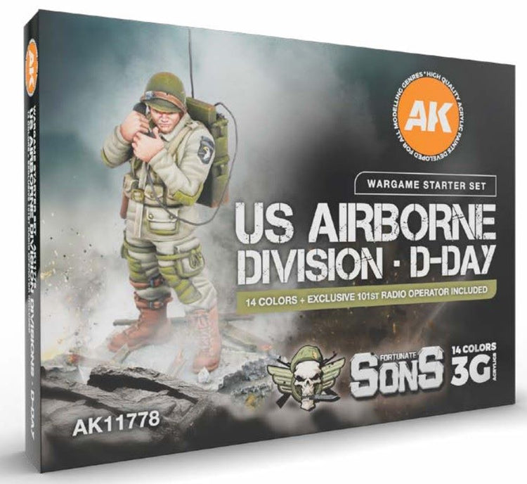 AK Interactive 11778 Wargame Starter Set: US Airborne Division D-Day (14 Colors) 17ml Bottles