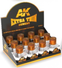 AK Interactive 12011 Extra Thin Cement 40ml Bottles Display (12/Bx)