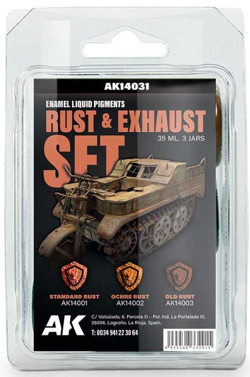 AK Interactive 14031 Rust & Exhaust Liquid Pigment Enamel Set (14001, 14002, 14003)