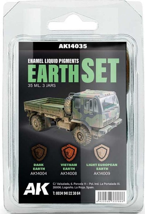 AK Interactive 14035 Earth Liquid Pigment Enamel Set (14004, 14008, 14009)