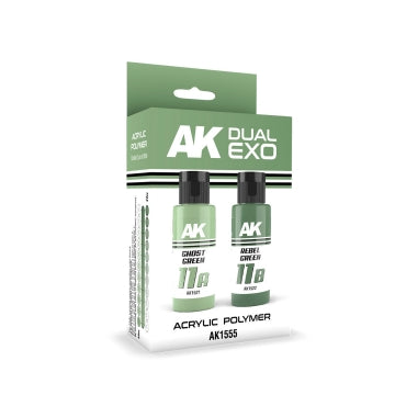 AK Interactive 1555 Dual Exo: Ghost Green & Rebel Green Acrylic Paint Set 60ml Bottles